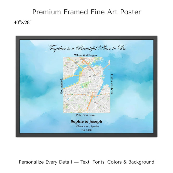 Custom Rectangle Location Map Wall Art -40x28 framed poster-ARTFULANE