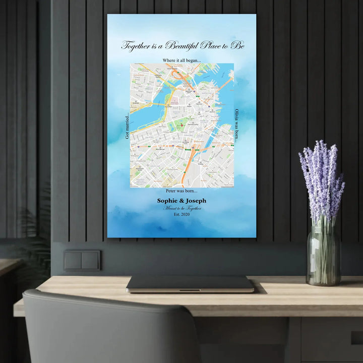 Custom Rectangle Location Map Wall Art -24x36 acrylic print french with cleat context-ARTFULANE