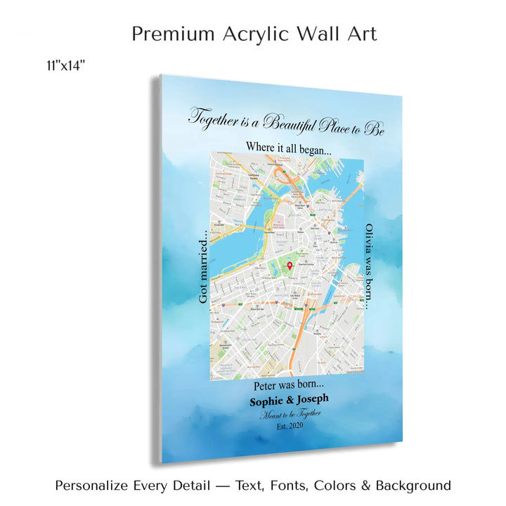 Custom Rectangle Location Map Wall Art -11x14 acrylic print with french cleat-ARTFULANE