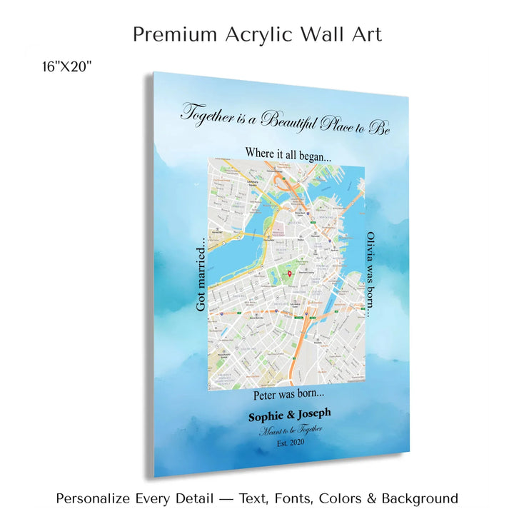 Custom Rectangle Location Map Wall Art -16x20 acrylic print with french cleat-ARTFULANE