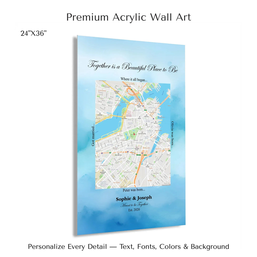Custom Rectangle Location Map Wall Art -24x36 acrylic print with french cleat-ARTFULANE