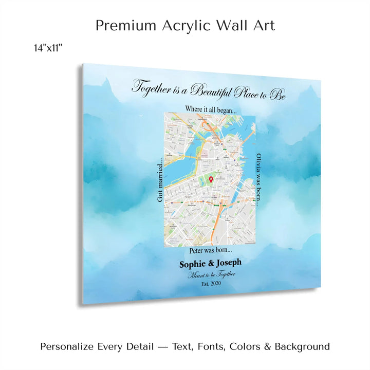 Custom Rectangle Location Map Wall Art -14x11 acrylic print with french cleat-ARTFULANE