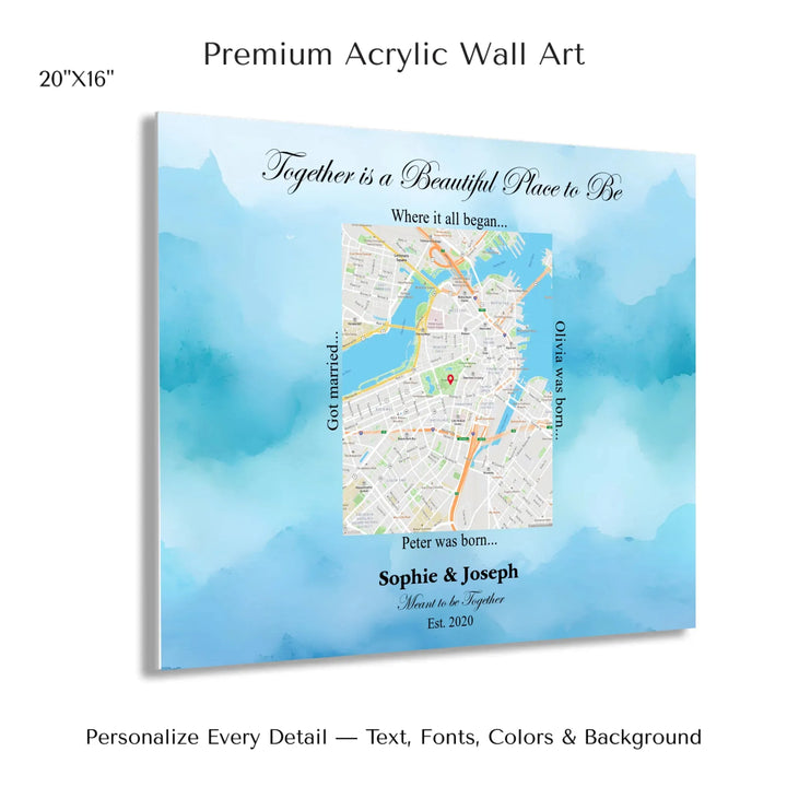 Custom Rectangle Location Map Wall Art -20x16 acrylic print with french cleat-ARTFULANE