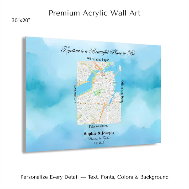 Custom Rectangle Location Map Wall Art -30x20 acrylic print with french cleat-ARTFULANE