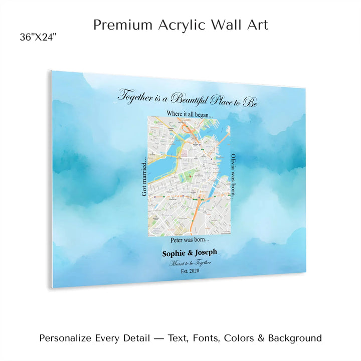 Custom Rectangle Location Map Wall Art -36x24 acrylic print with french cleat-ARTFULANE