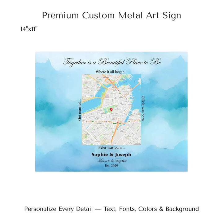 Custom Rectangle Location Map Wall Art -14x11 metal art sign-ARTFULANE