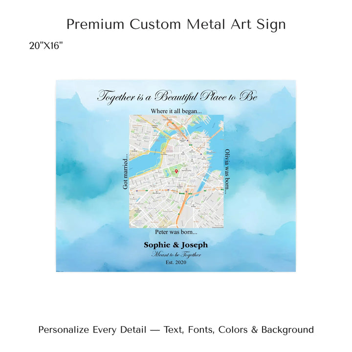 Custom Rectangle Location Map Wall Art -20x16 metal art sign-ARTFULANE