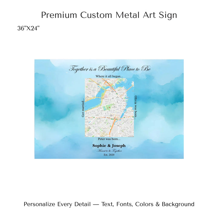 Custom Rectangle Location Map Wall Art -36x24 metal art sign-ARTFULANE