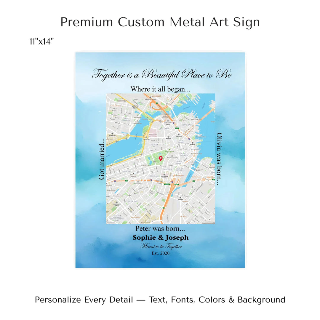 Custom Rectangle Location Map Wall Art -11x14 metal art sign-ARTFULANE