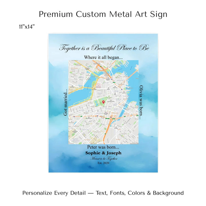 Custom Rectangle Location Map Wall Art -11x14 metal art sign-ARTFULANE