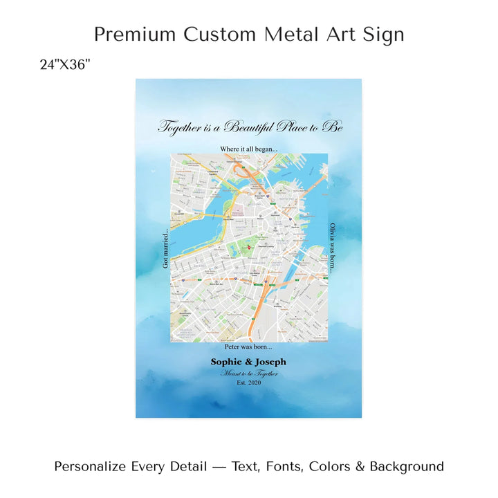 Custom Rectangle Location Map Wall Art -24x36 metal art sign-ARTFULANE
