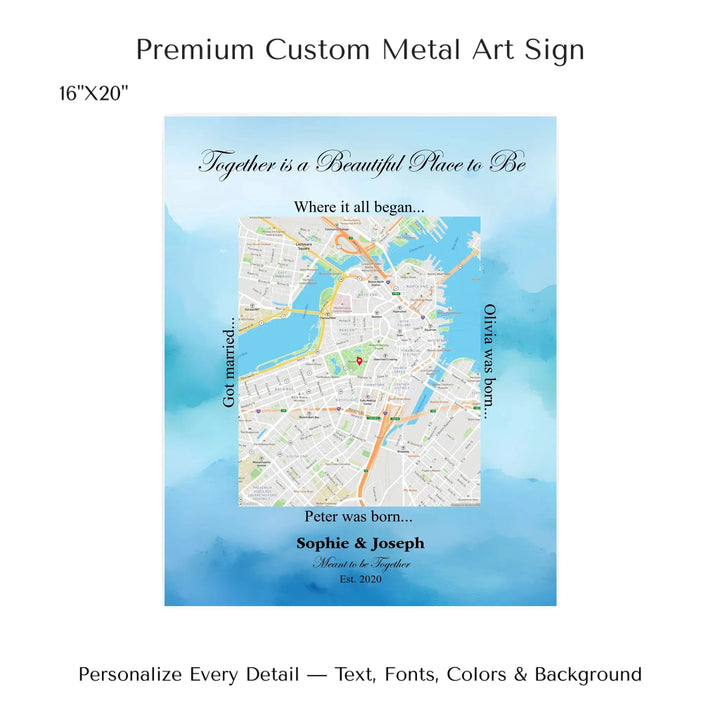Custom Rectangle Location Map Wall Art -16x20 metal art sign-ARTFULANE
