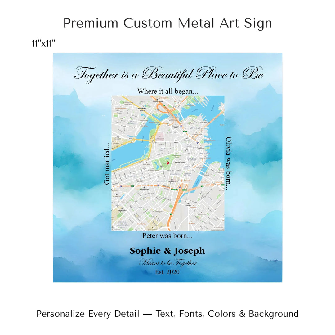 Custom Rectangle Location Map Wall Art -11x11 metal art sign-ARTFULANE