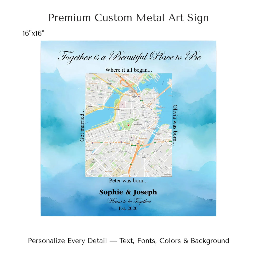 Custom Rectangle Location Map Wall Art -16x16 metal art sign-ARTFULANE