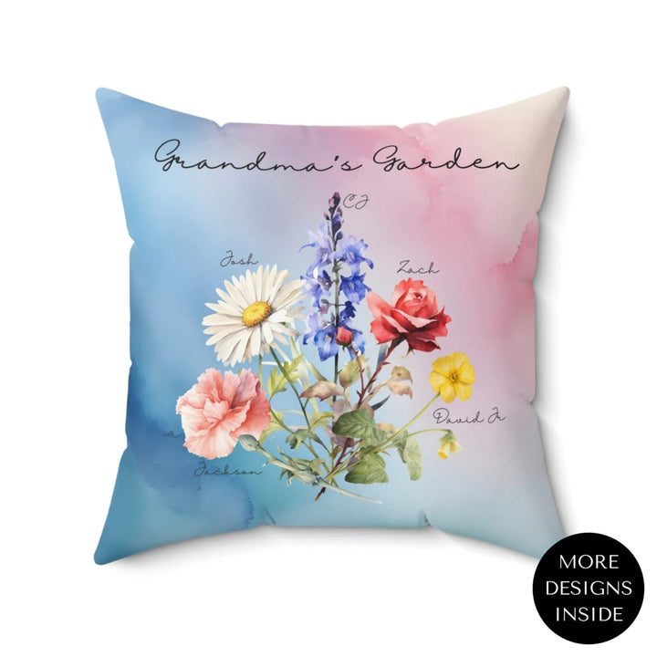 Custom-Watercolor-Birth-Month-Flower-Bouquet-mama's-garden-pillow-artfulane