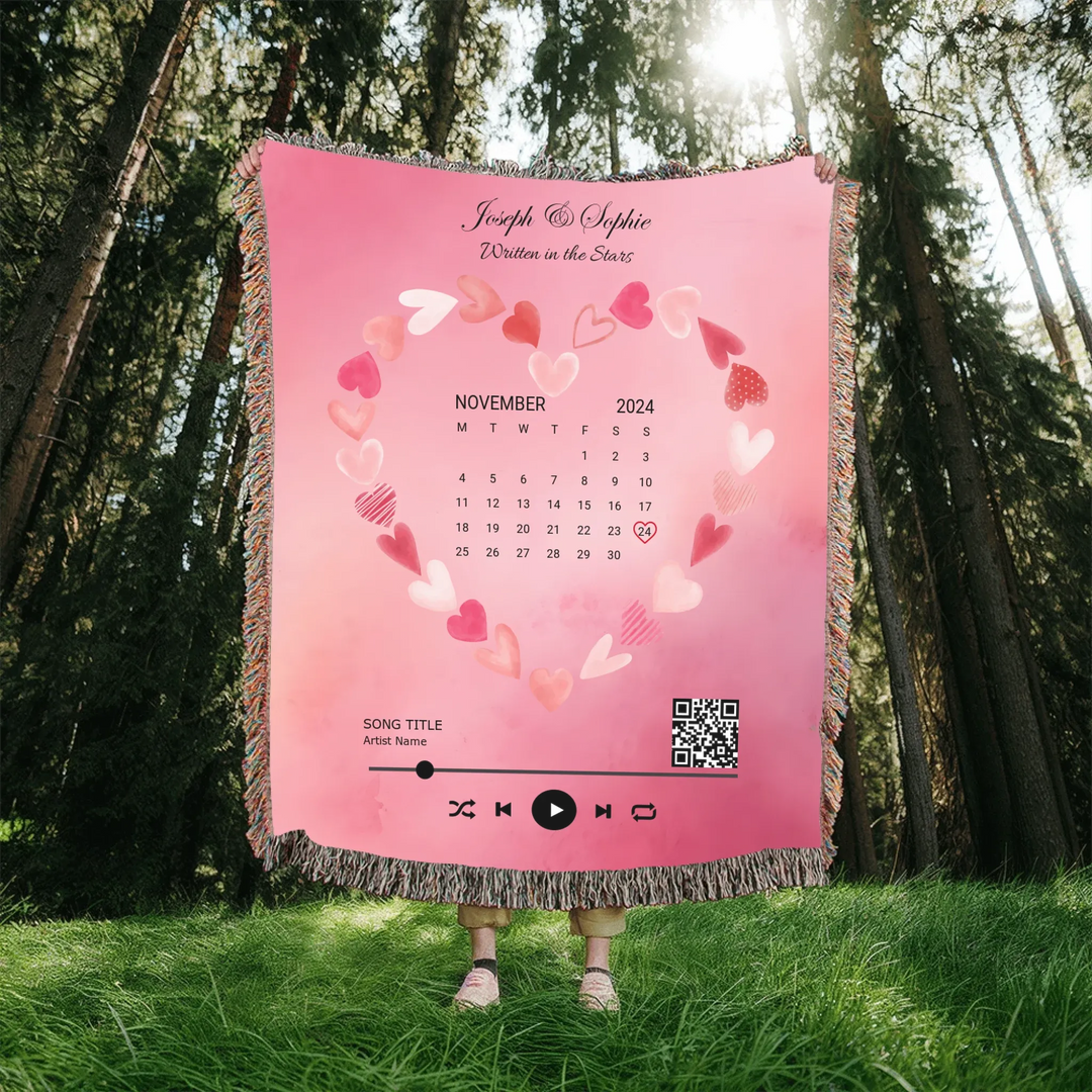 Custom Song QR Code & Calendar -Heirloom Woven Blanket In Nature-ARTFULANE