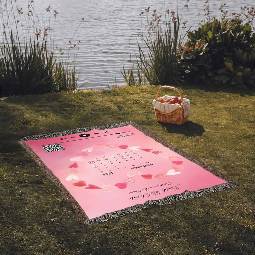 Custom Song QR Code & Calendar -Heirloom Woven Blanket On Grass-ARTFULANE