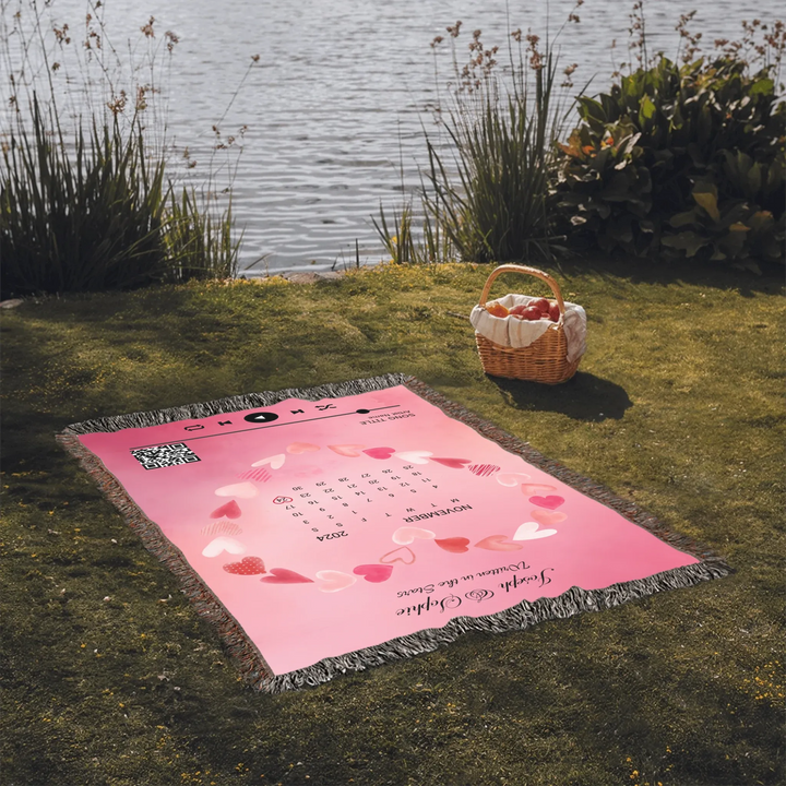 Custom Song QR Code & Calendar -Heirloom Woven Blanket On Grass-ARTFULANE