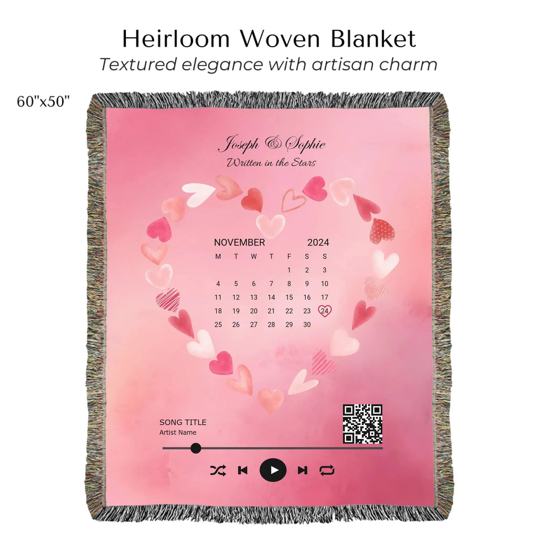 Custom Song QR Code & Calendar -Heirloom Woven Blanket 60"X50"-ARTFULANE