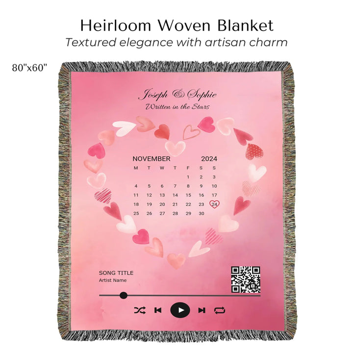 Custom Song QR Code & Calendar -Heirloom Woven Blanket 80"x60"-ARTFULANE