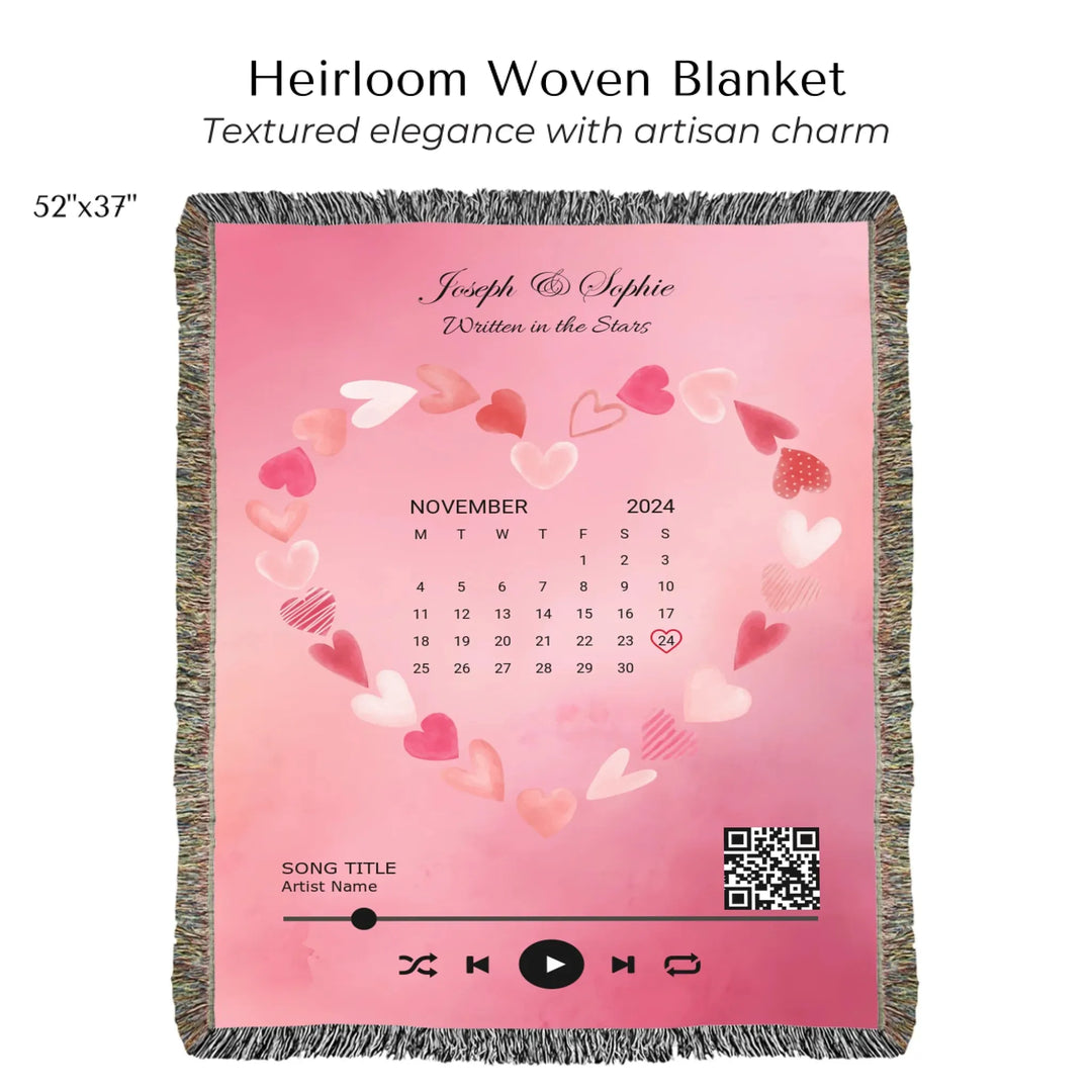 Custom Song QR Code & Calendar -Heirloom Woven Blanket 52"x37"-ARTFULANE