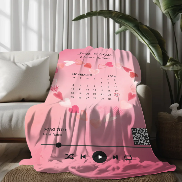 Custom Song QR Code & Calendar - Ultra-Soft Plush Blanket on Sofa-ARTFULANE