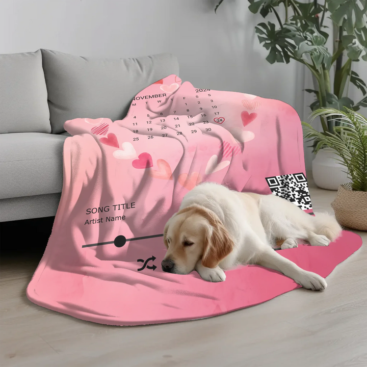 Custom Song QR Code & Calendar -Ultra-Soft Plush Blanket In Living Room-ARTFULANE