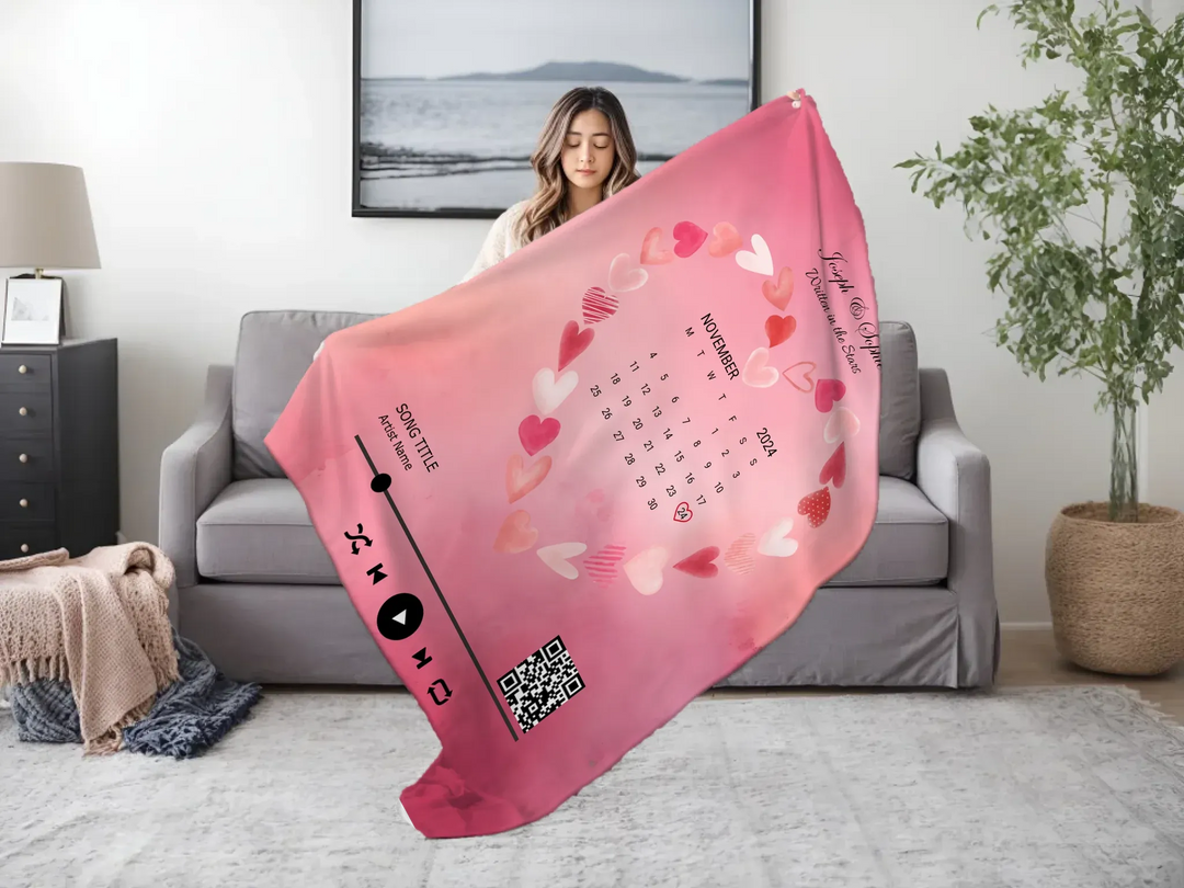 Custom Song QR Code & Calendar - Ultra-Soft Plush Blanket Lifestyle-ARTFULANE