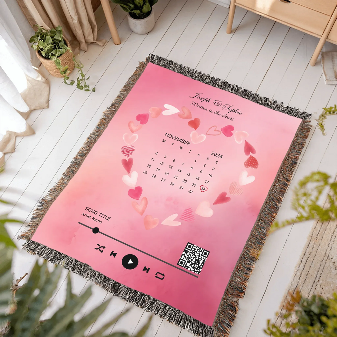 Custom Song QR Code & Calendar -Heirloom Woven Blanket In Room-ARTFULANE