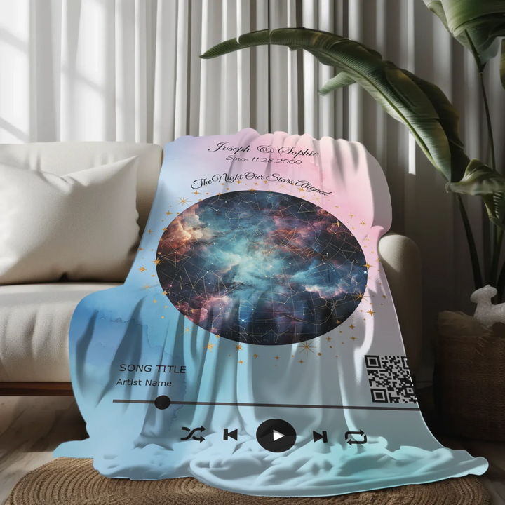 Custom Song QR Code & Star Map -Ultra-Soft Plush Blanket on Sofa-ARTFULANE