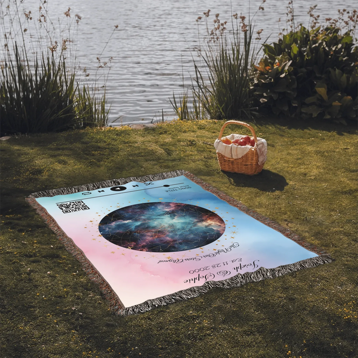 Custom Song QR Code & Star Map -Heirloom Woven Blanket On Grass-ARTFULANE