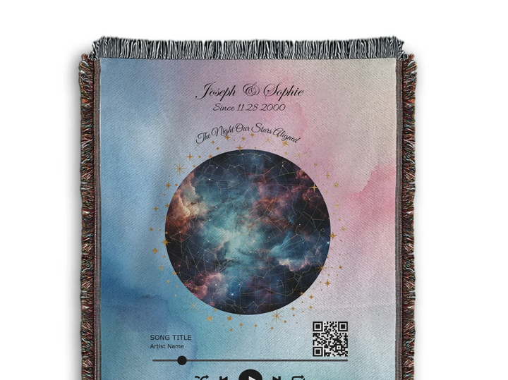 Custom Song QR Code & Star Map -Heirloom Woven Blanket Closeup Texture-ARTFULANE