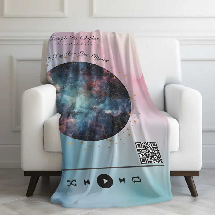 Custom Song QR Code & Star Map -Ultra-Soft Plush Blanket On Couch-ARTFULANE