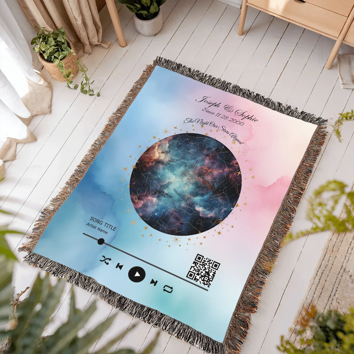 Custom Song QR Code & Star Map -Heirloom Woven Blanket In Room-ARTFULANE