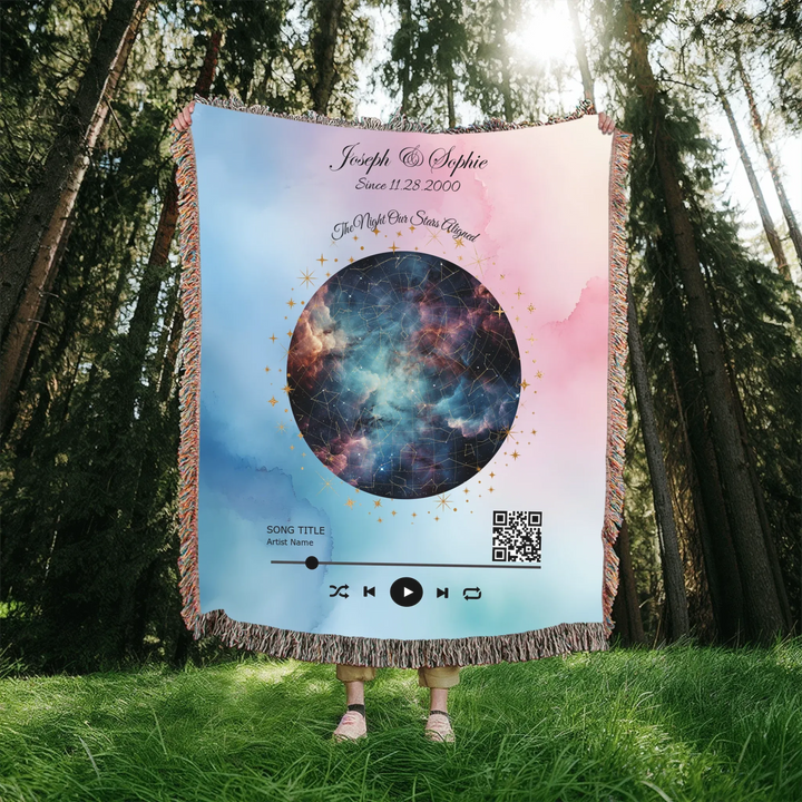 Custom Song QR Code & Star Map -Heirloom Woven Blanket In Nature-ARTFULANE