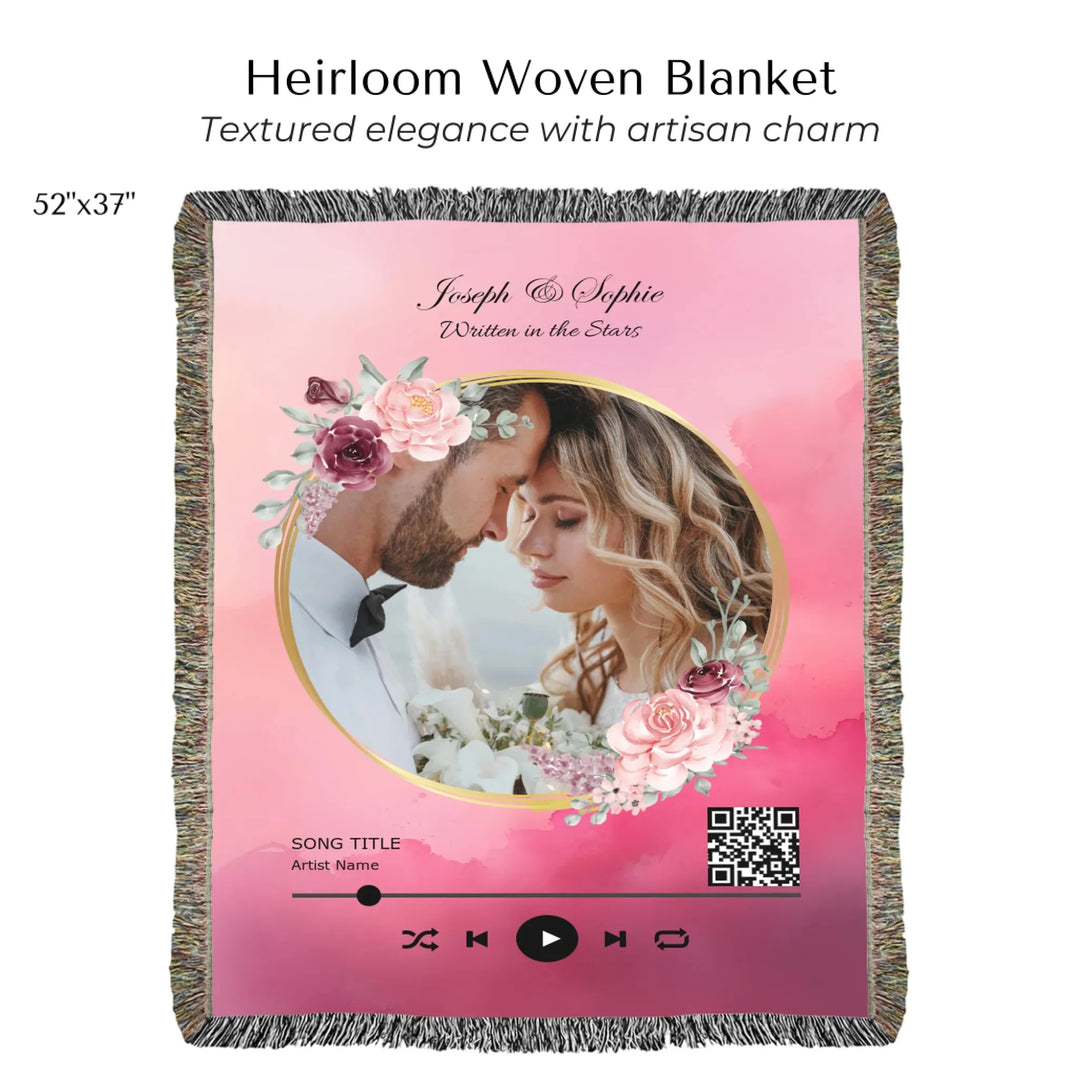 Custom Song QR Code & Photo Blanket -Heirloom Woven Blanket 52"x37"-ARTFULANE