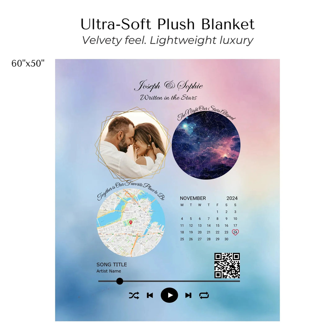 Custom Song QR Code & Maps Keepsake -Ultra-Soft Plush Blanket 60"X50"-ARTFULANE