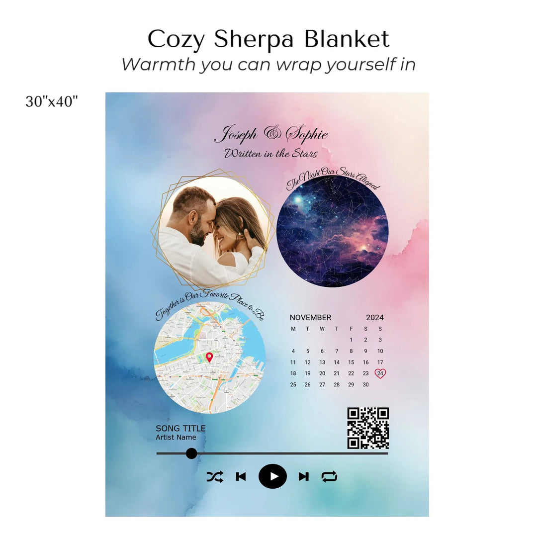 Custom Song QR Code & Maps Keepsake -Cozy Sherpa Blanket 30"x40"-ARTFULANE