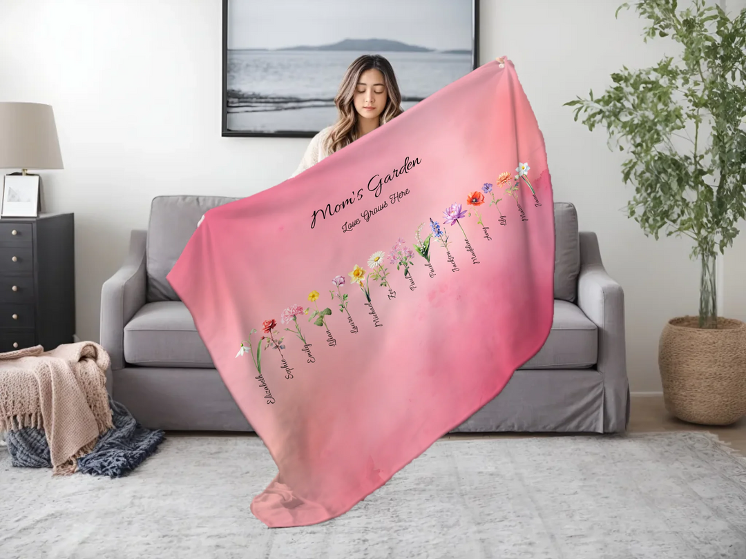 Woman-Holding-Custom-Watercolor-Birth-Month-Flower-Blanket-artfulane