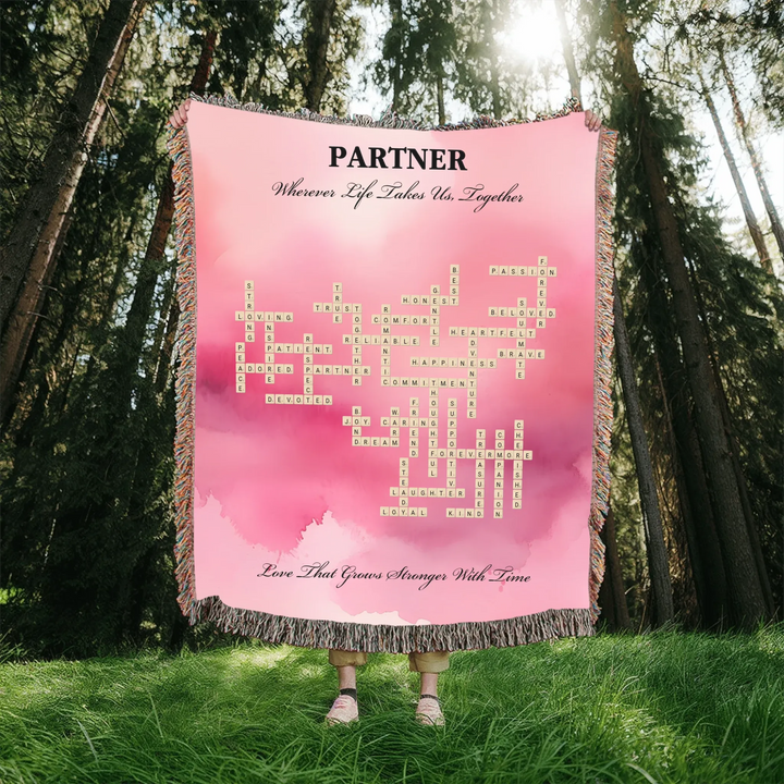 Custom Partner Word Tile - Heirloom Woven Blanket In Nature-ARTFULANE