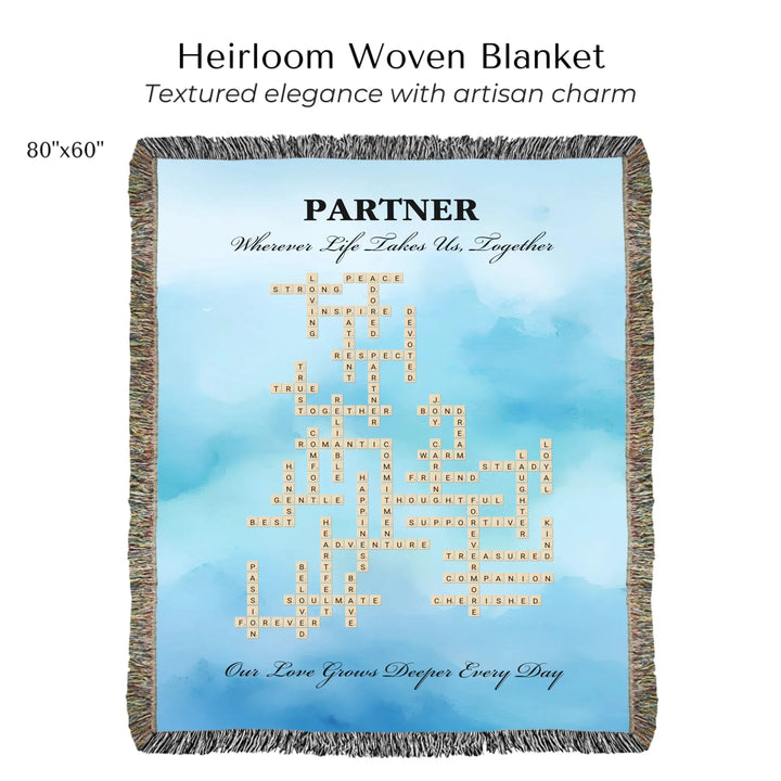 Custom Partner Word Tile - Heirloom Woven Blanket 80"x60"-ARTFULANE