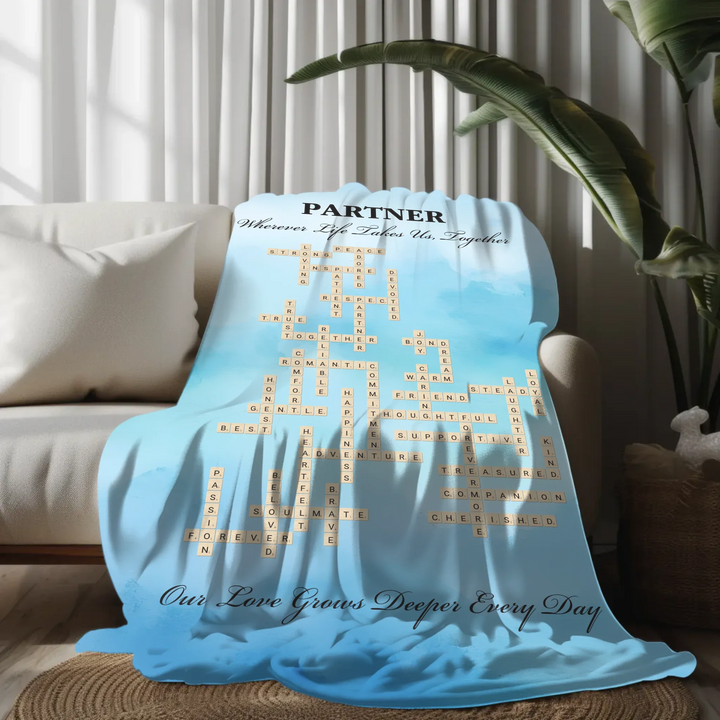 Custom Partner Word Tile - Ultra-Soft Plush Blanket on Sofa-ARTFULANE