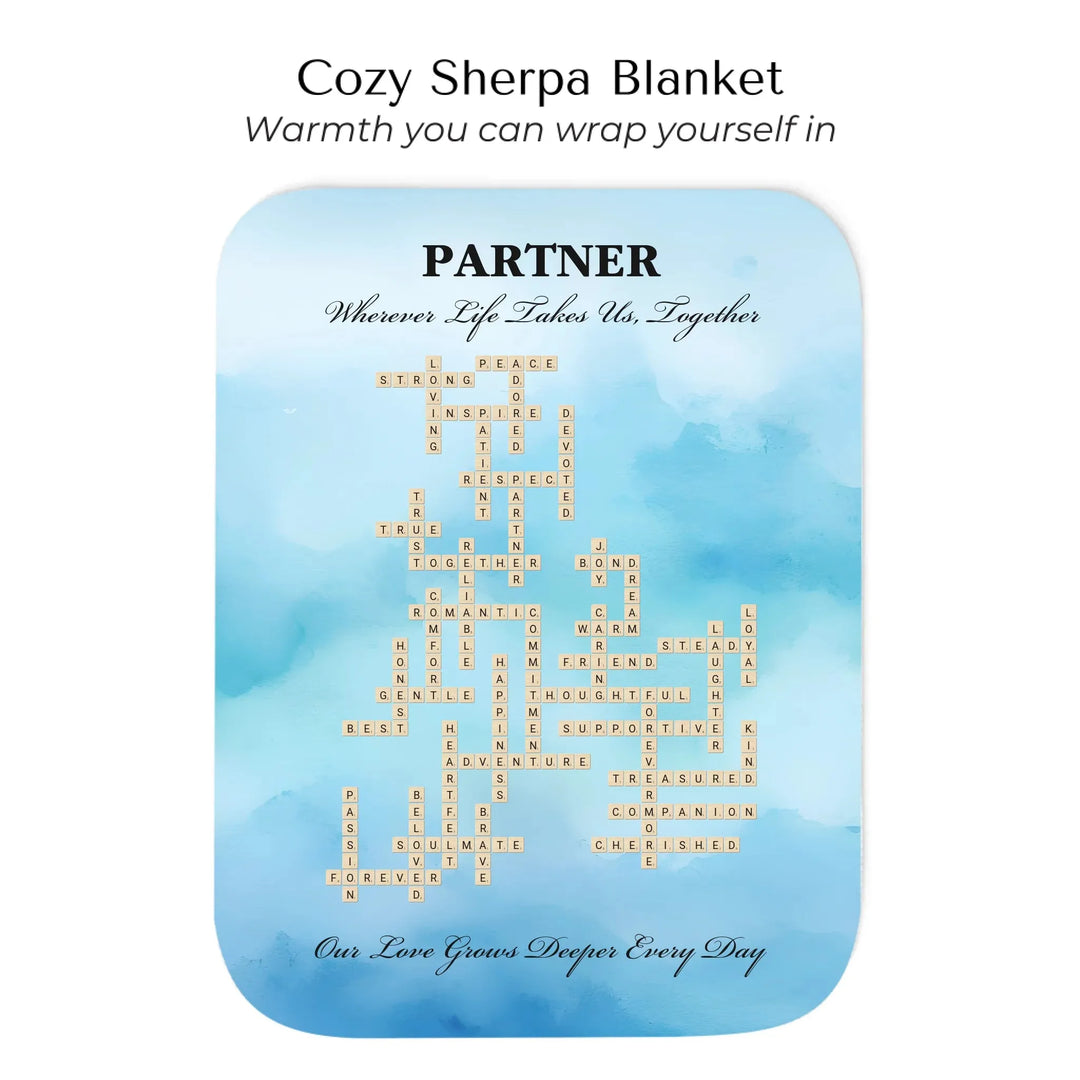 Custom Partner Word Tile - Cozy Sherpa Blanket-ARTFULANE
