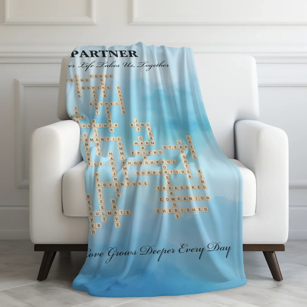 Custom Partner Word Tile - Ultra-Soft Plush Blanket On Couch-ARTFULANE