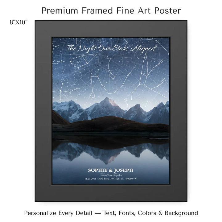 Personalized star map wall art with customizable background, title, names, date, location, and coordinates - 8x10 framed poster-ARTFULANE