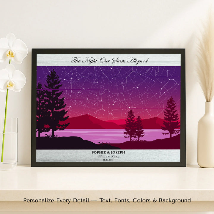 Custom Purple Landscape Star Map Wall Art - framed canvas on shelf-ARTFULANE