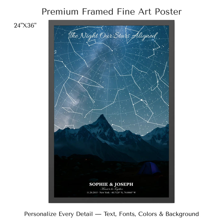 Personalized star map wall art with customizable background, title, names, date, location, and coordinates - 24x36 framed poster-ARTFULANE