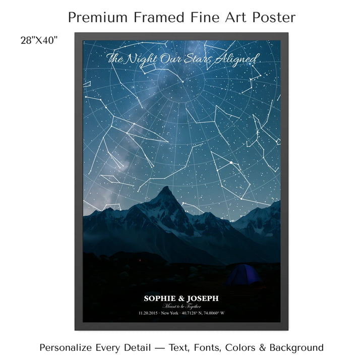 Personalized star map wall art with customizable background, title, names, date, location, and coordinates - 28x40 framed poster-ARTFULANE