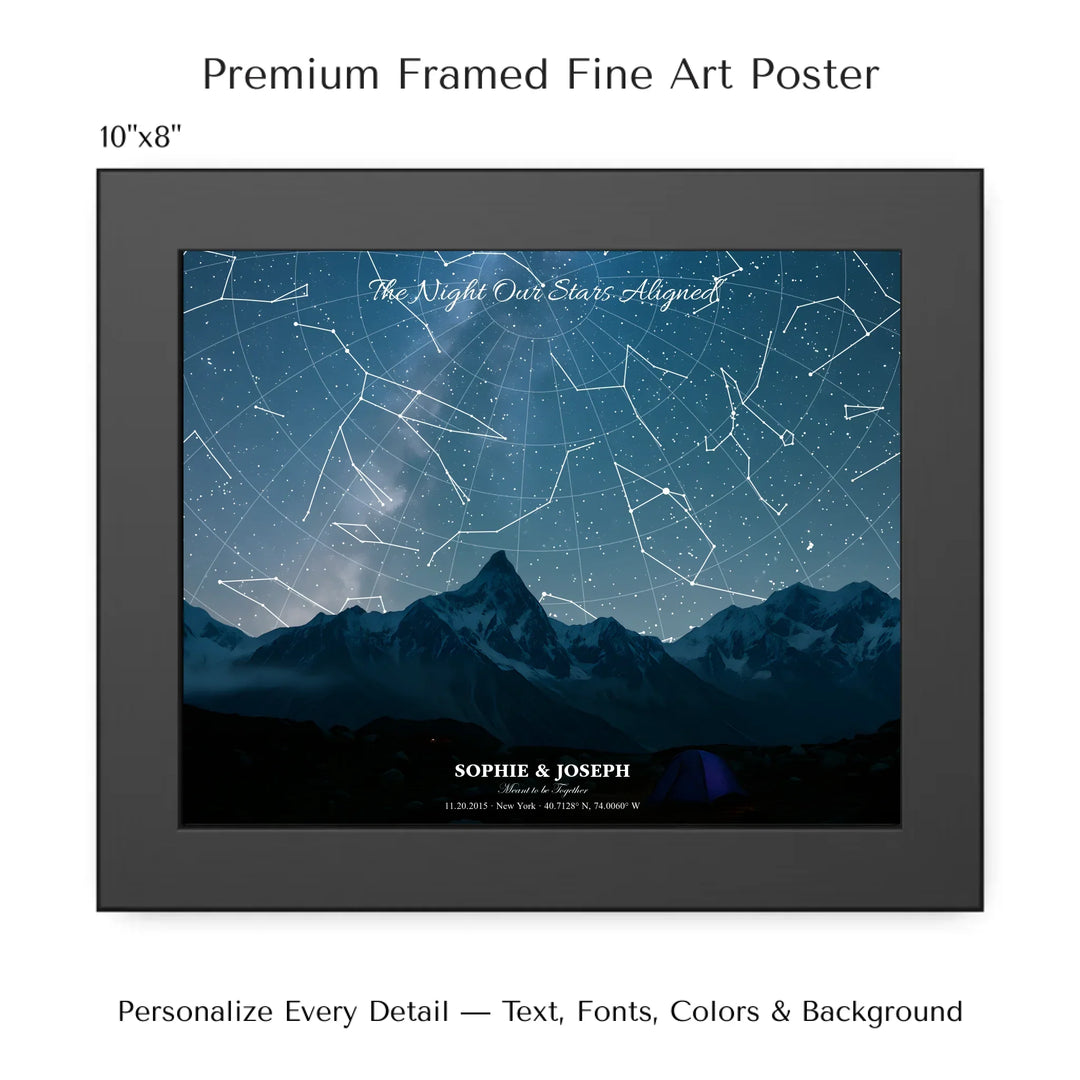Personalized star map wall art with customizable background, title, names, date, location, and coordinates - 10x8 framed poster-ARTFULANE