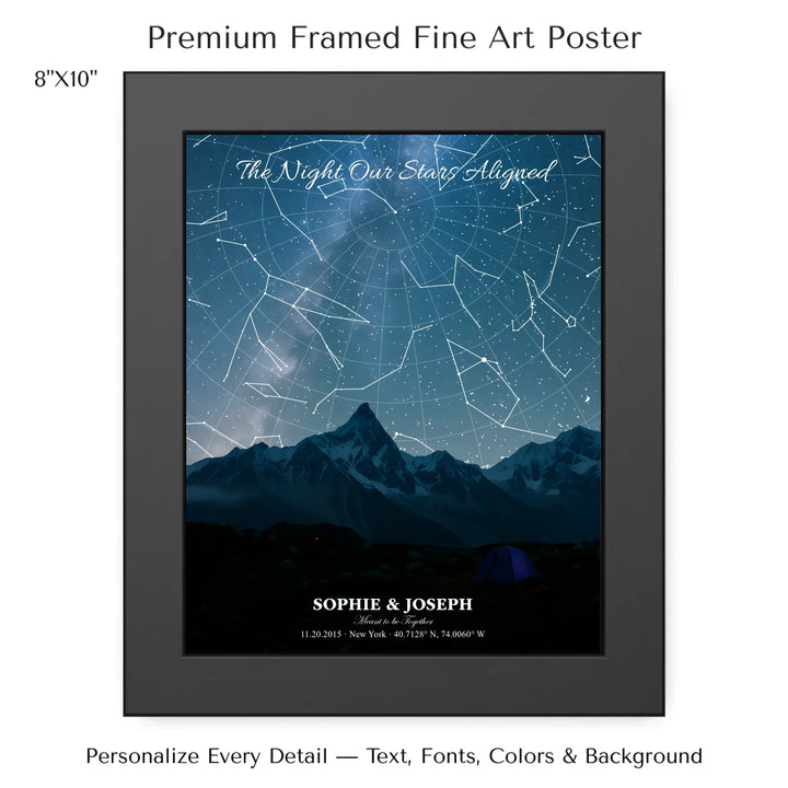 Personalized star map wall art with customizable background, title, names, date, location, and coordinates - 8x10 framed poster-ARTFULANE